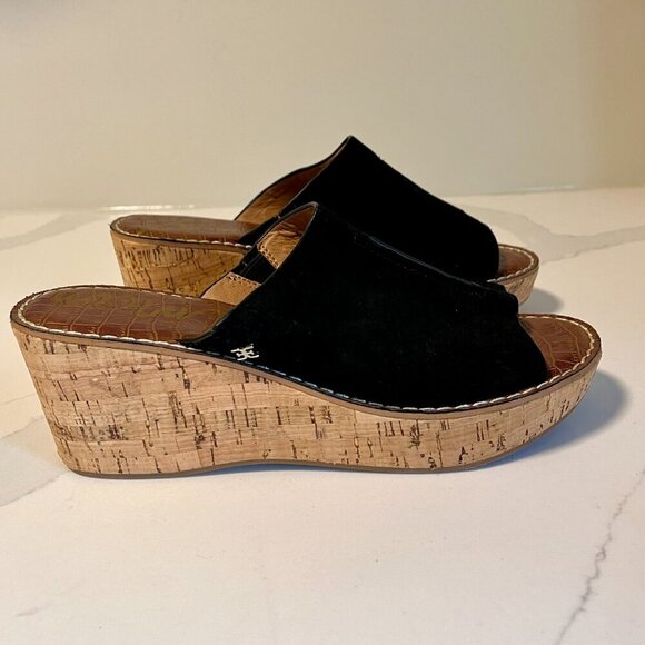 Sam Edelman Ranger Black Suede Cork Wedge Mules Size 10 - Picture 5 of 15